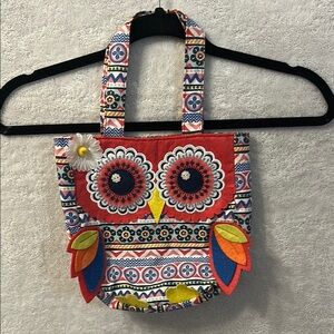 Charming Red and Blue Owl Small Tote Bag
